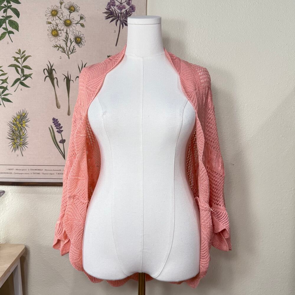 Crochet Ruffle Open Batwing Cardigan Sweater Dolly Kei Coquette Shoujo Girl L XL